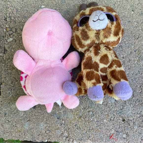 Ty Safari Giraffe Myrtle the Turtle Beanie Baby Brown Pink Plush Toy Set - Picture 3 of 5